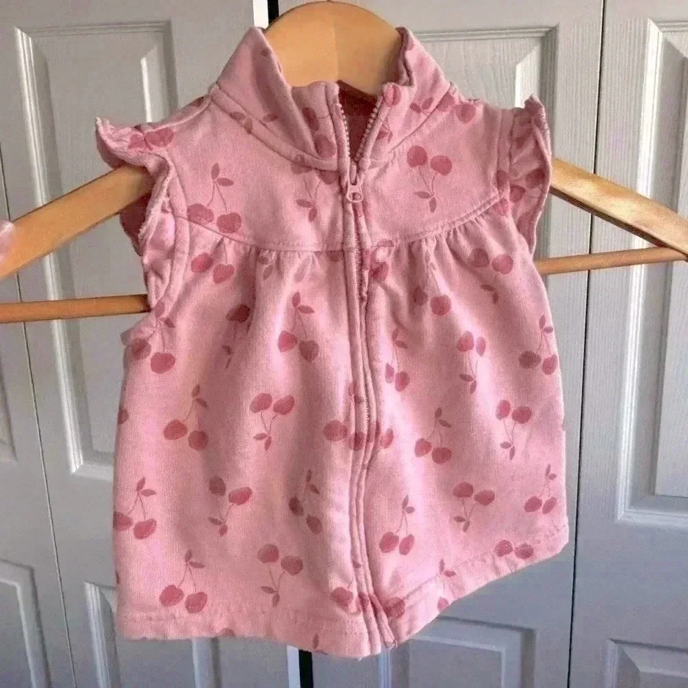 Carter’s Pink Cherry Print Sleeveless Zip-Up Vest